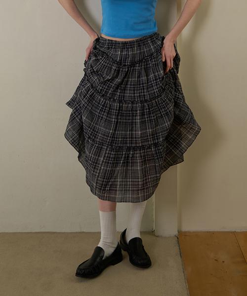 체크 프릴 스커트