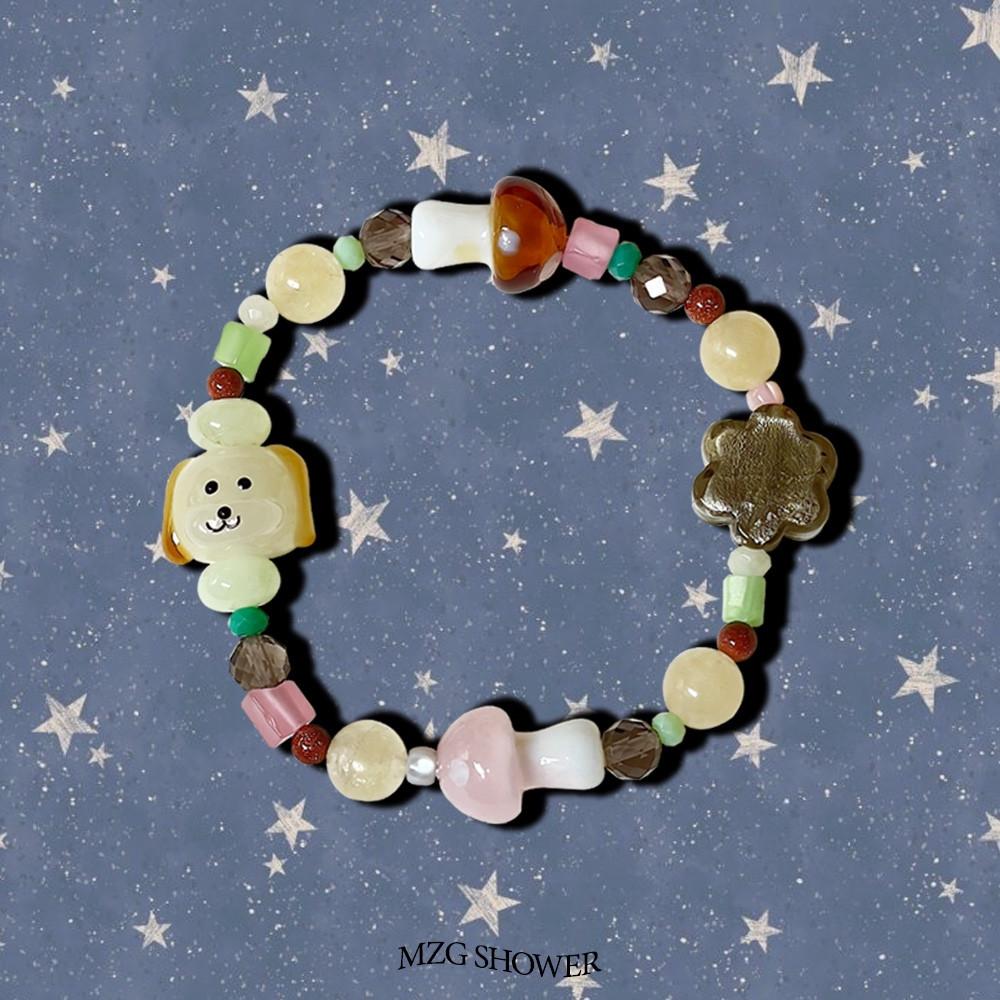 귀여운 원석 팔찌 강아지 버섯 비즈 팔찌