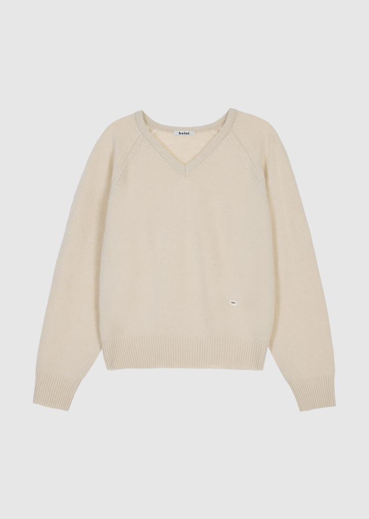 CLUEDE FINE WOOL V-NECK KNIT_IVORY