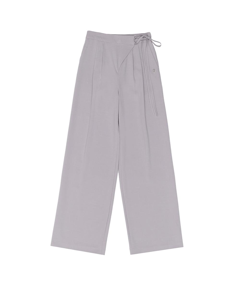 Pintuck Strap Wide Slacks [Gray]
