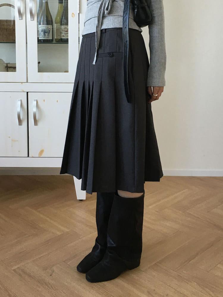 포켓 미들 플리츠 스커트 (2color)