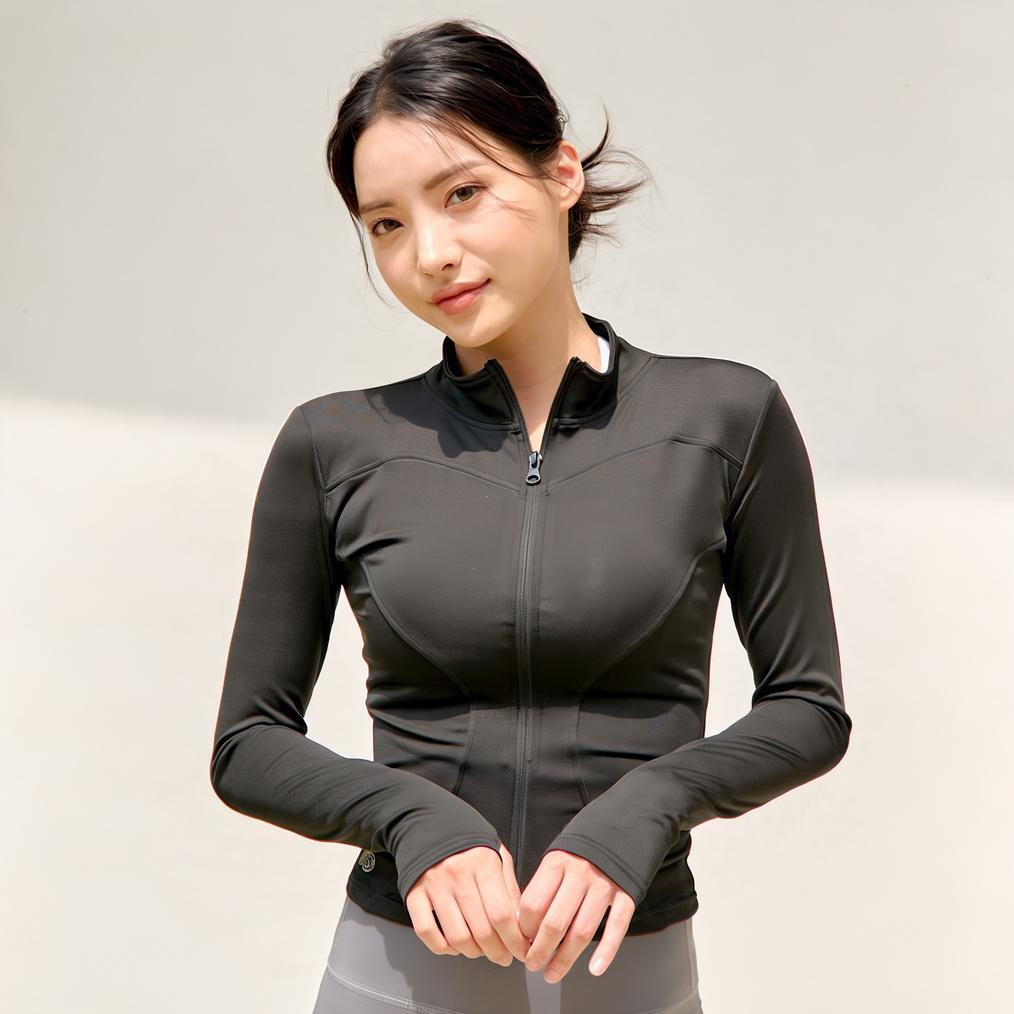 장사부 여성용 요가 집업 자켓, 블랙, S