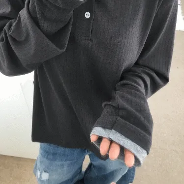 *unisex* 소매 레이어드 헨리넥 긴팔티 (4color)