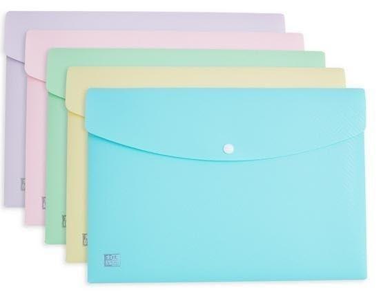 Oxford A4 Plastic Paper Wallets, Assorted Pastel Colours, Document Folders, Pack of 5