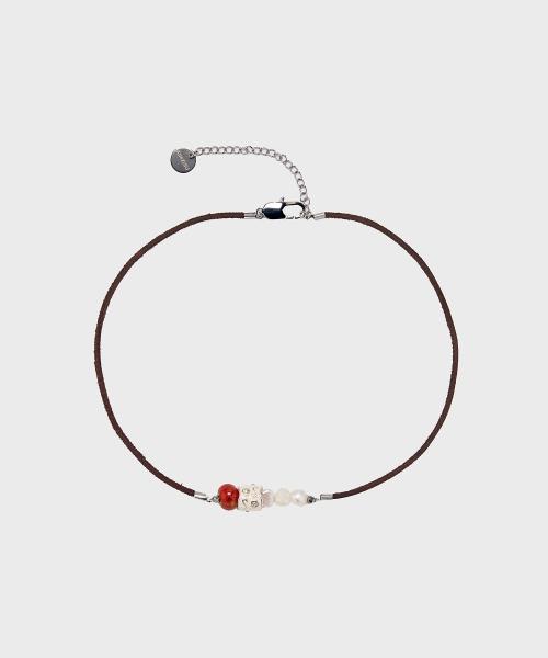 Stone Combi Necklace - Pearl Trio _ RED
