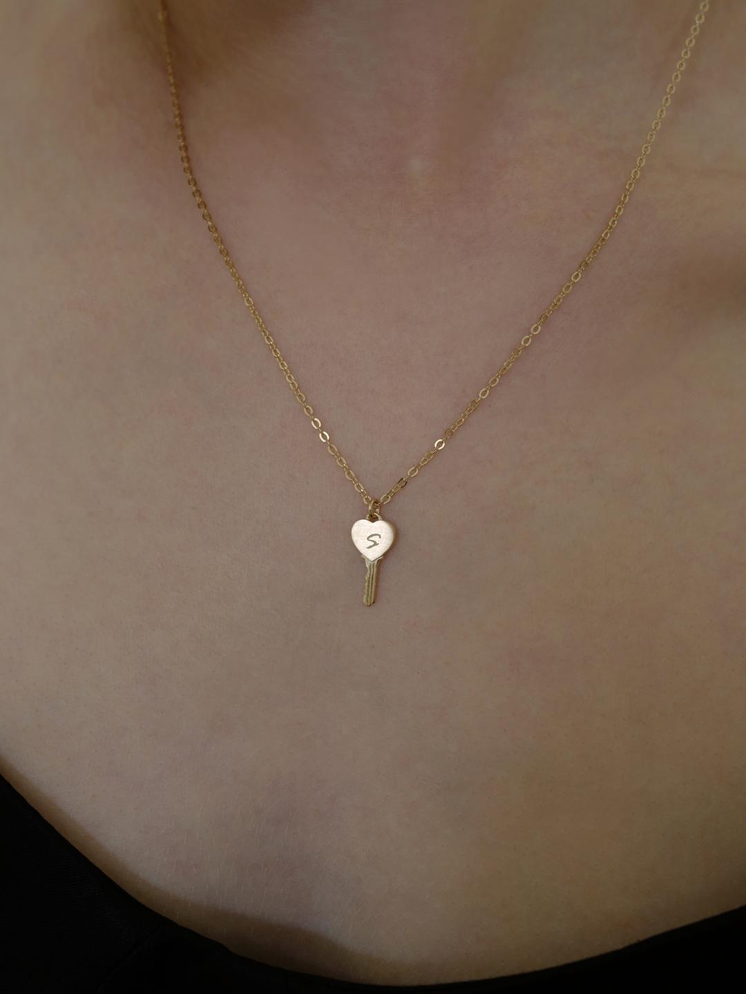 mini heart key necklace