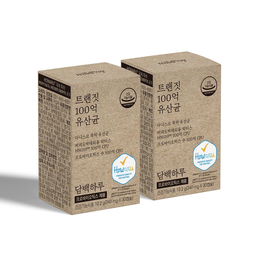 [2+1]담백하루 트랜짓 100억 유산균 60캡슐 2개월 2박스 배변활동 다니스코 특허 유산균 Howaru
