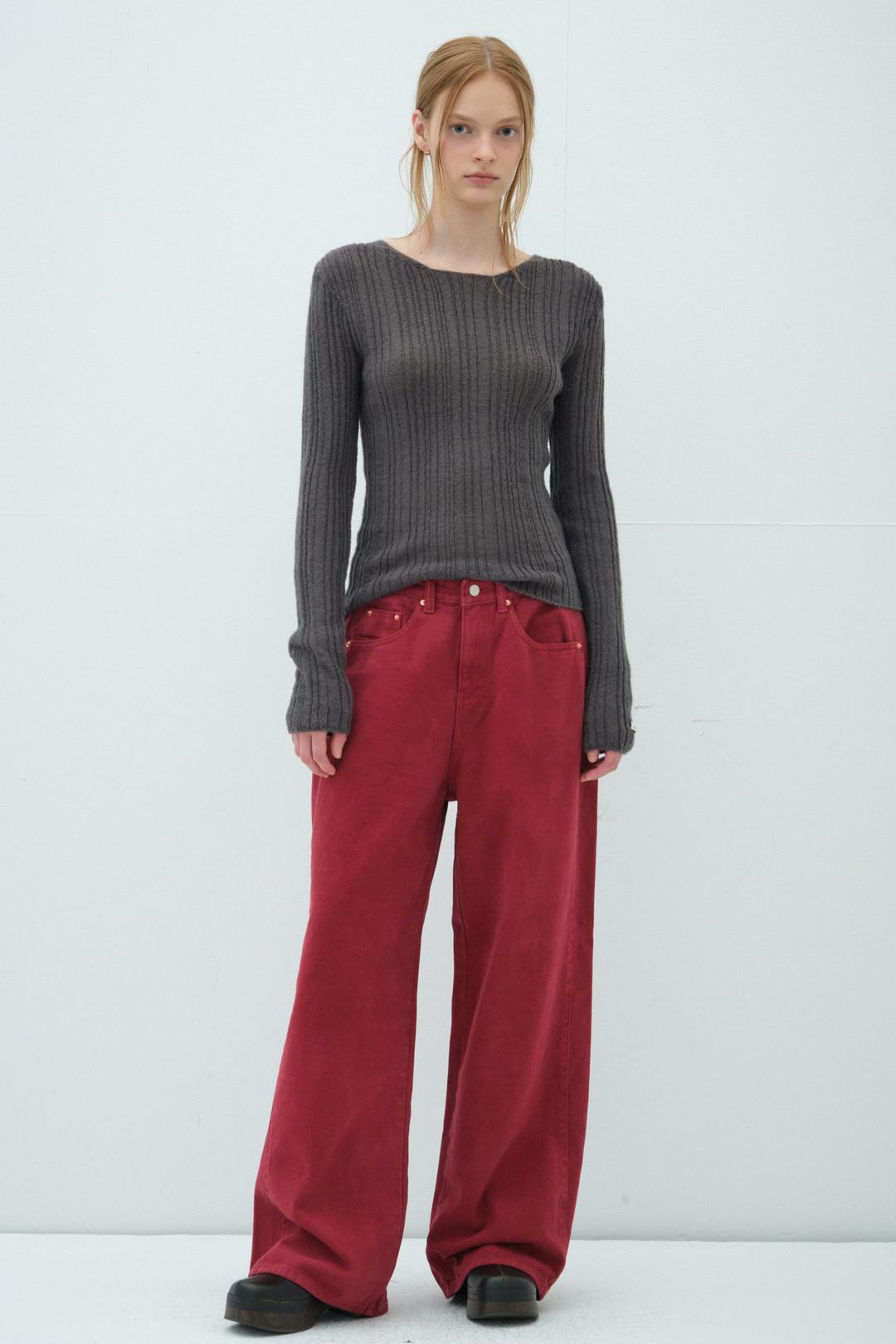 COTTON WIDE DENIM PANTS_RED DAHLIA