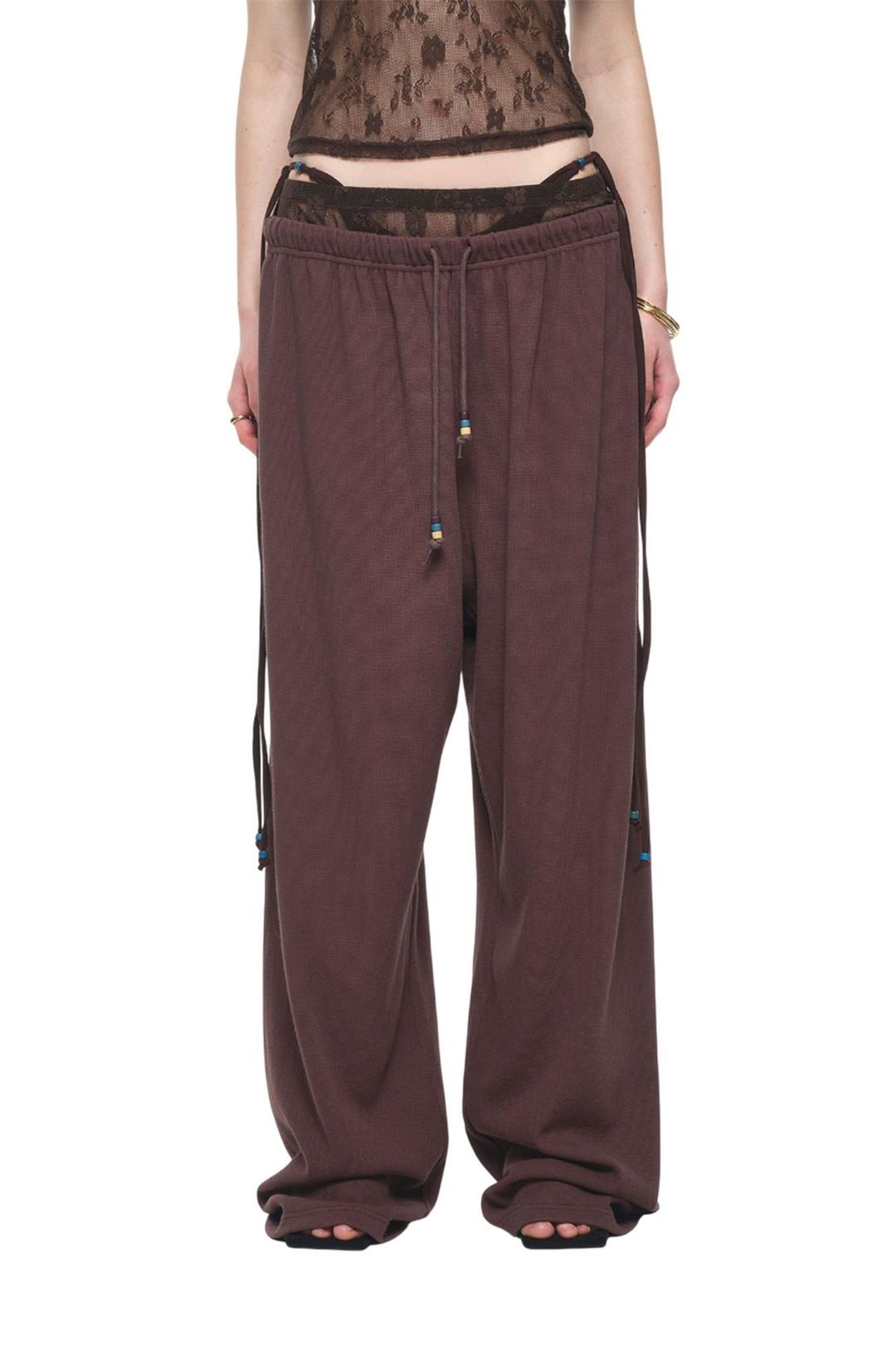 WOOD BEAD WAFFLE PANTS (BROWN)