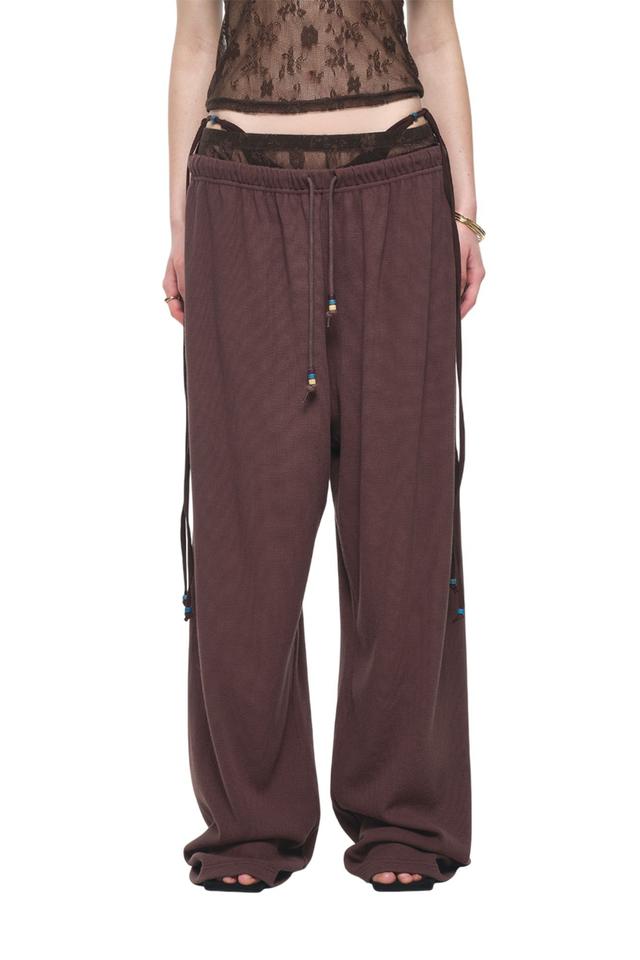 WOOD BEAD WAFFLE PANTS (BROWN)