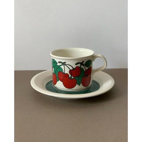 크림스튜디오 귀여운 체리 머그컵 빈티지 소서 세트 - 커피잔 | 쿠팡