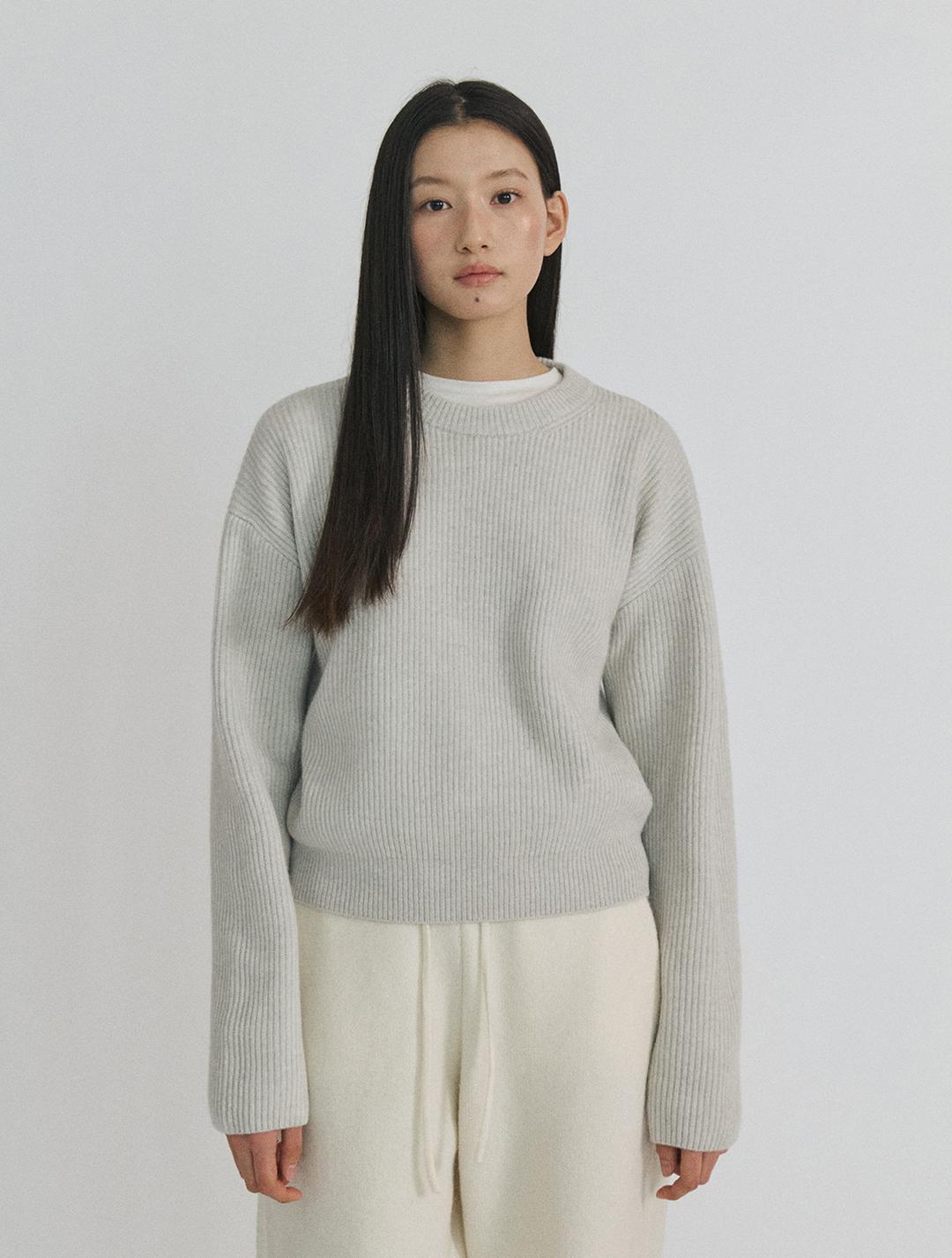 스텝어라운드 Series line - Cashmere drop round knit [LIGHT GREY]