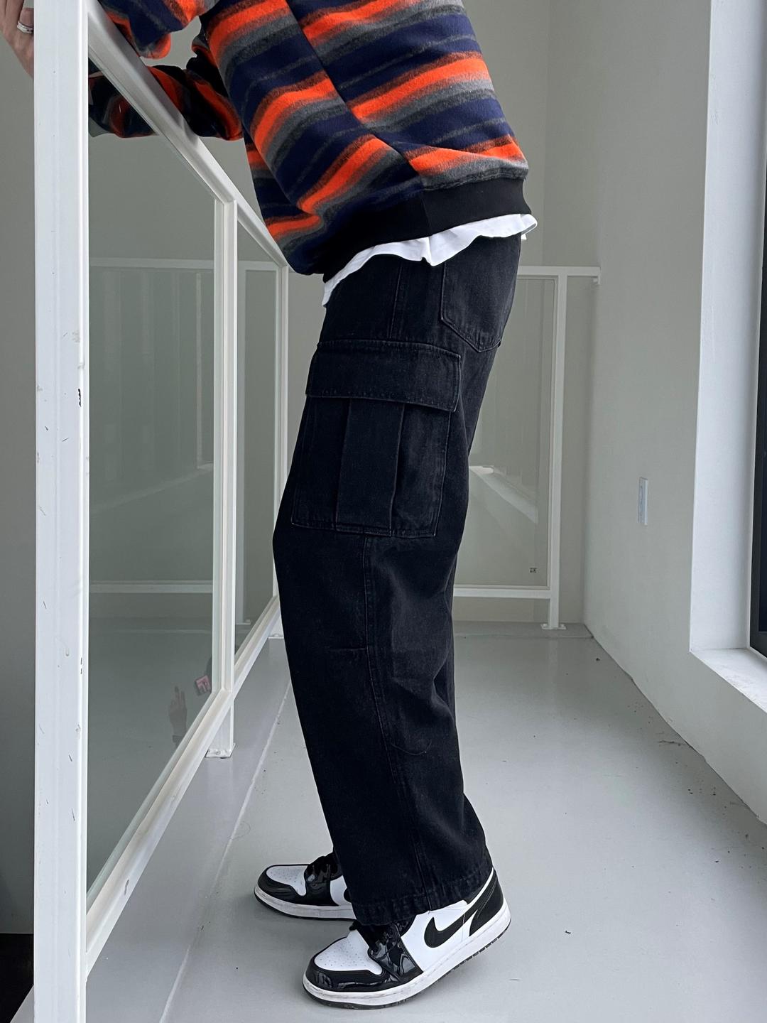 블랙 데님 카고팬츠