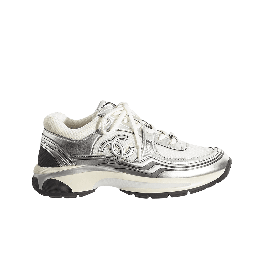 (W) Chanel Sneakers Fabric Laminated & White Silver
