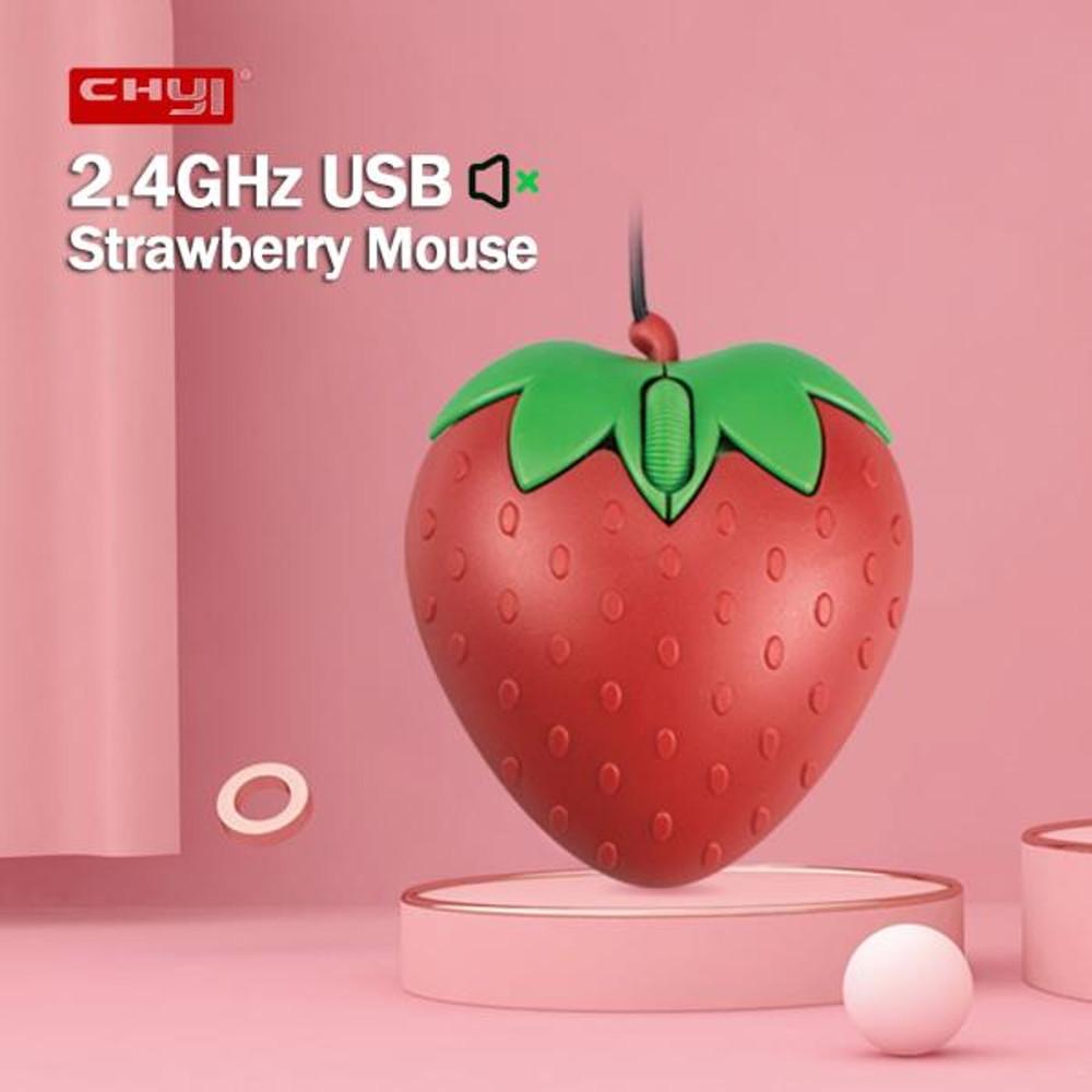 핑크 딸기 마우스 2.4GHz 유선 휴대용 미니 저소음 PC 노트북