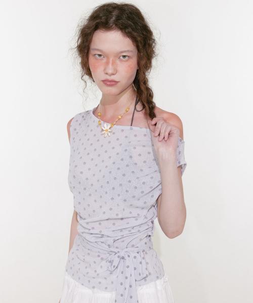 Dot Off Shoulder Top (Light Gray)
