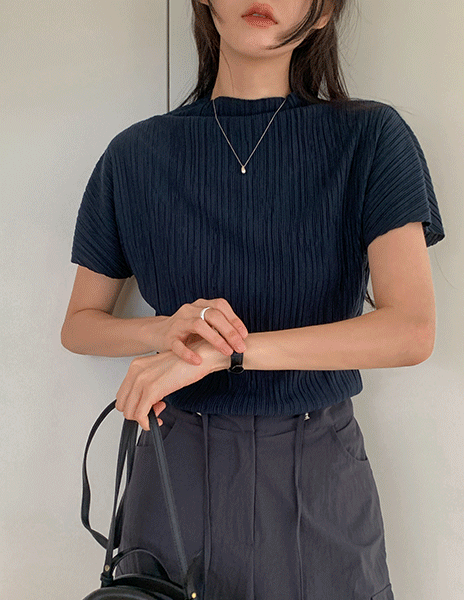 웨닝 플리츠 하프넥 반팔티(4color)