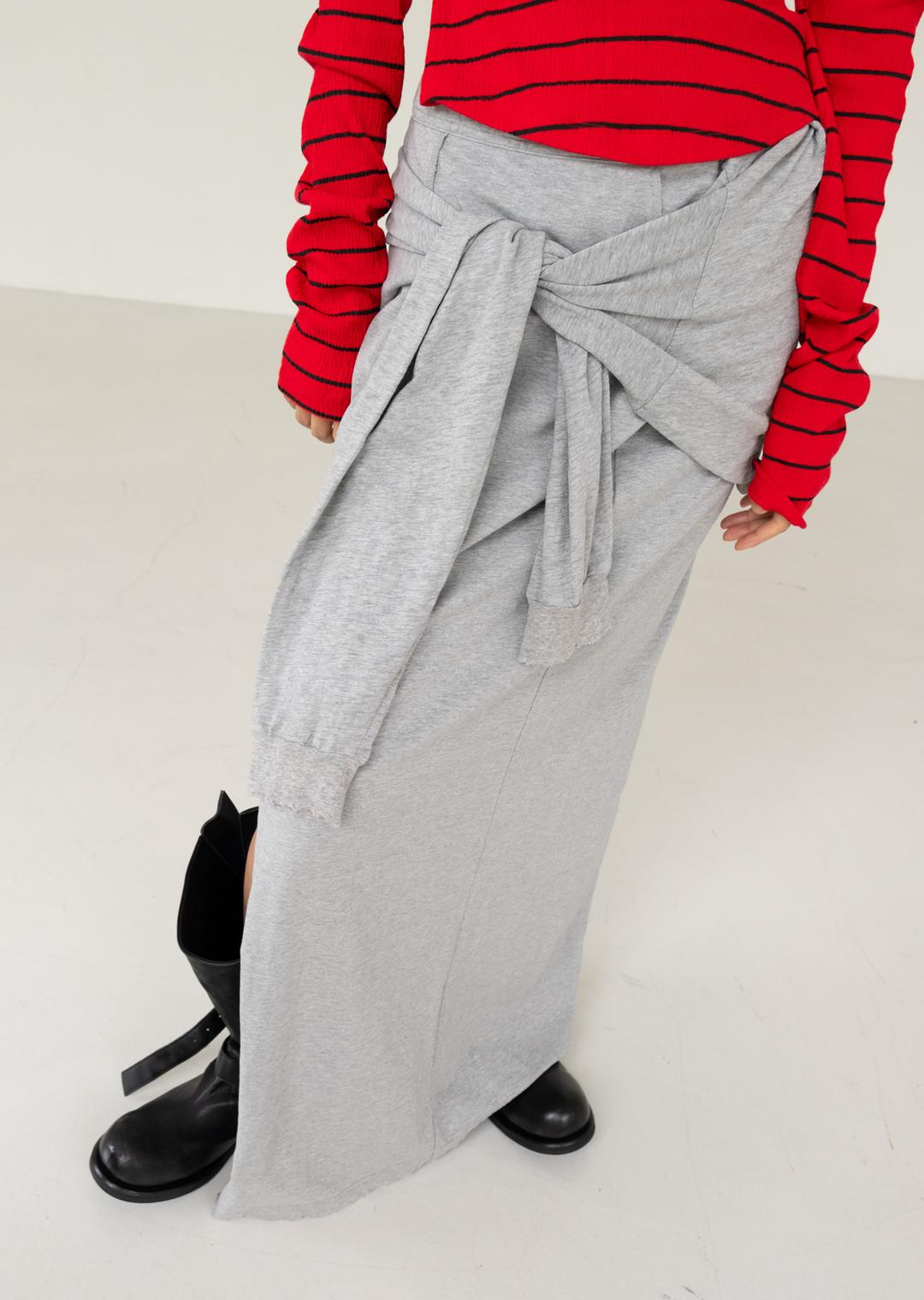 T LAYERED LONG SLIT SKIRT GRAY