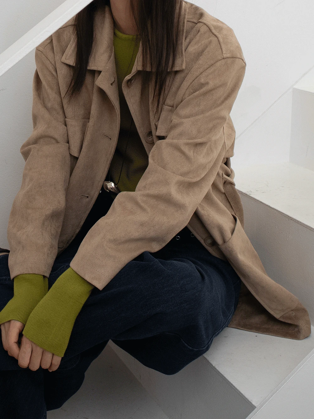 BELTED SUEDE JACKET (2COLORS)