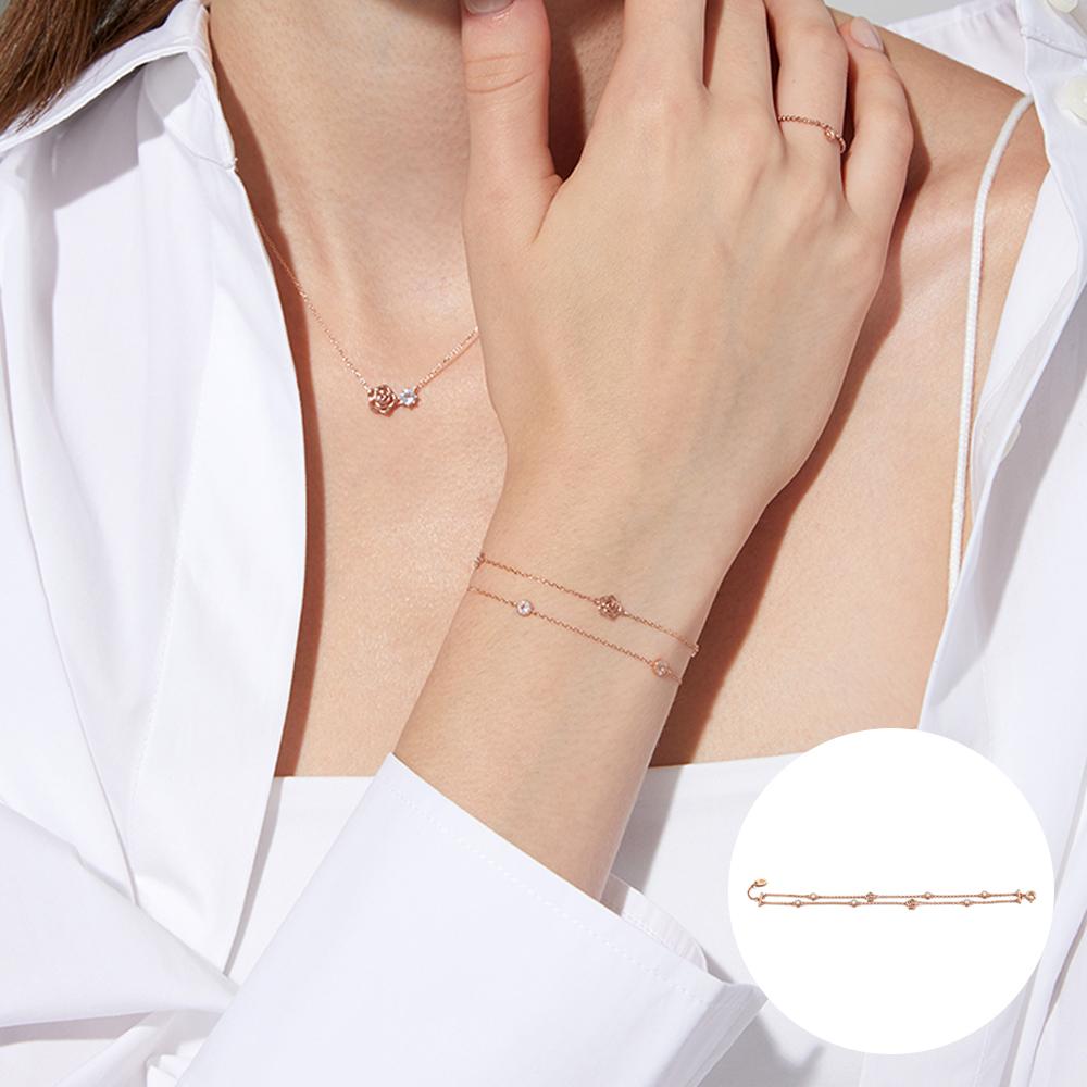 [선물포장] 로즈몽 데일리 실버 장미 두 줄 팔찌 RC0004