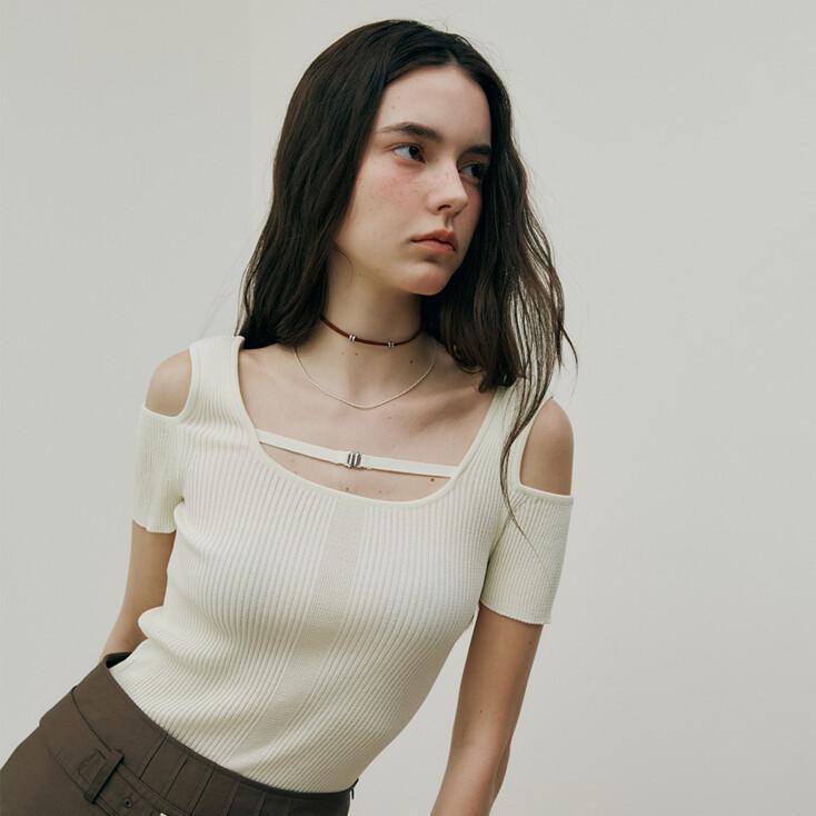 Off-shoulder Ribbed Knit Top VK5MP192_2color