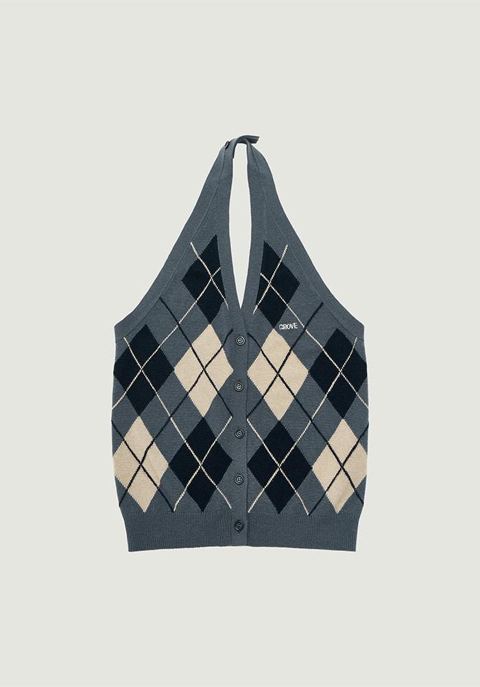 MOMO ARGYLE HALTER KNIT