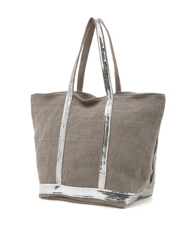 [백화점BEST][시즌오프] [CABAS] 그레이 스팽글 장식 리넨 L 카바스백