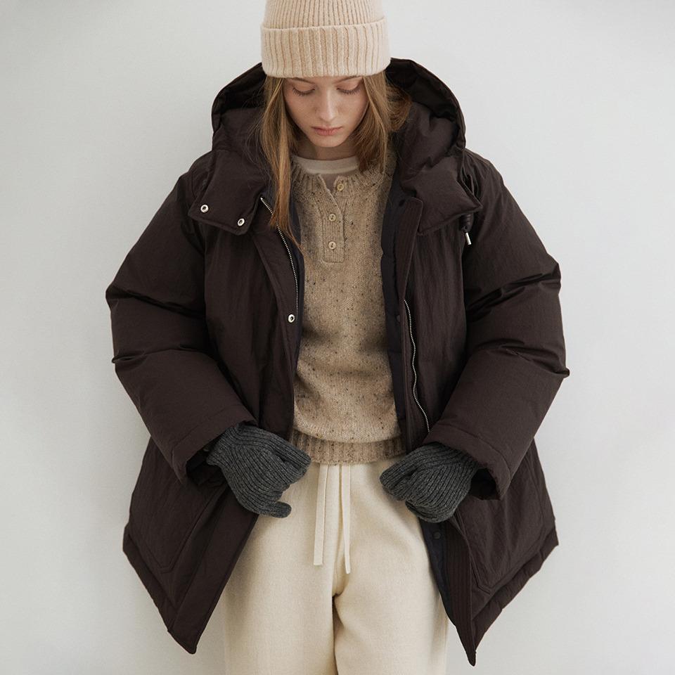 duck down half hooded coat (deep brown)