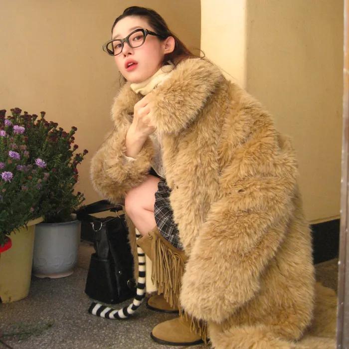 [유하, 경은 PICK] Fur Long Coat Beige