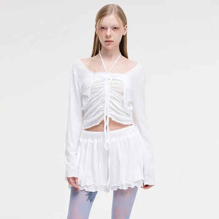 Slub Ruffle Cardigan, White