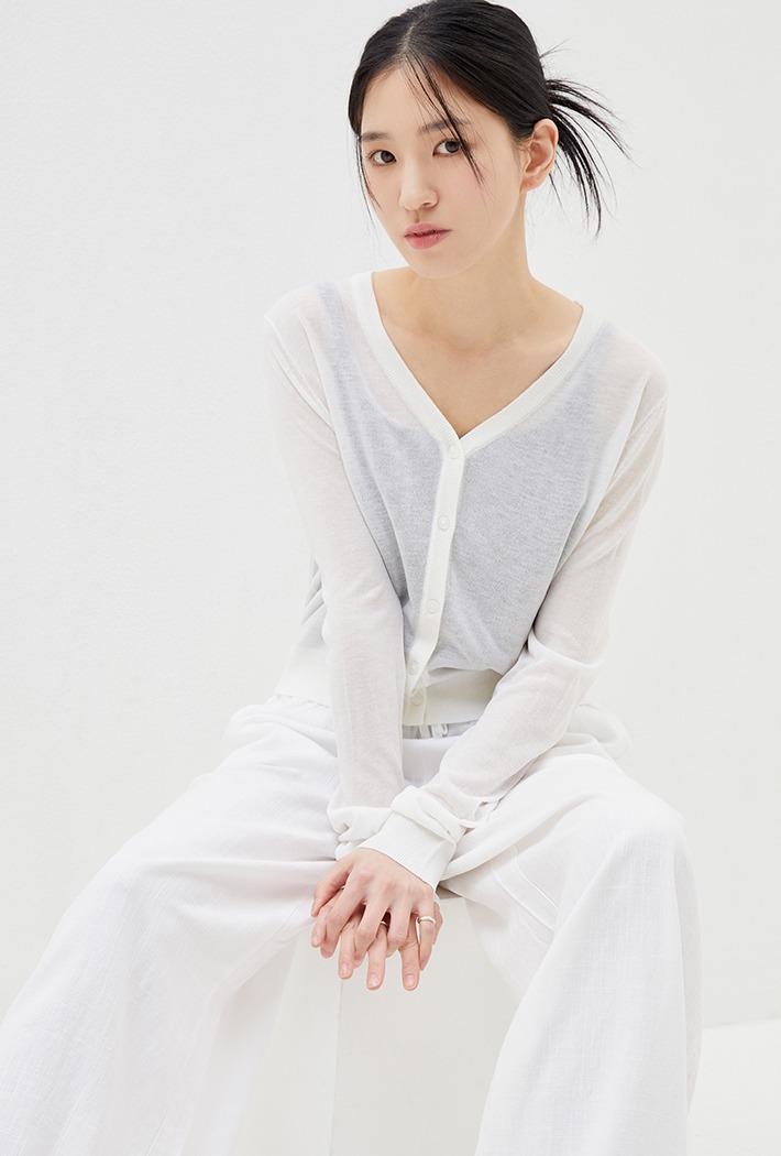 린넨라이크 V넥 긴팔 가디건_G,W_SPCKD24U01