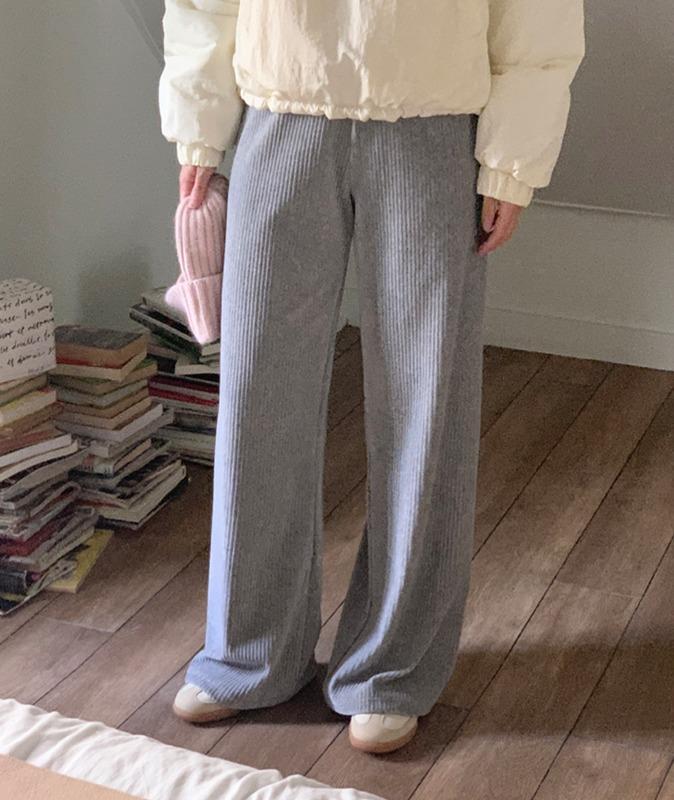 스프링샌드 [겨울신상💭당일출고] 왕골 벨로아 벨벳 코듀로이 밴딩 와이드팬츠 9col (기모바지/트레이닝바지/겨울바지)