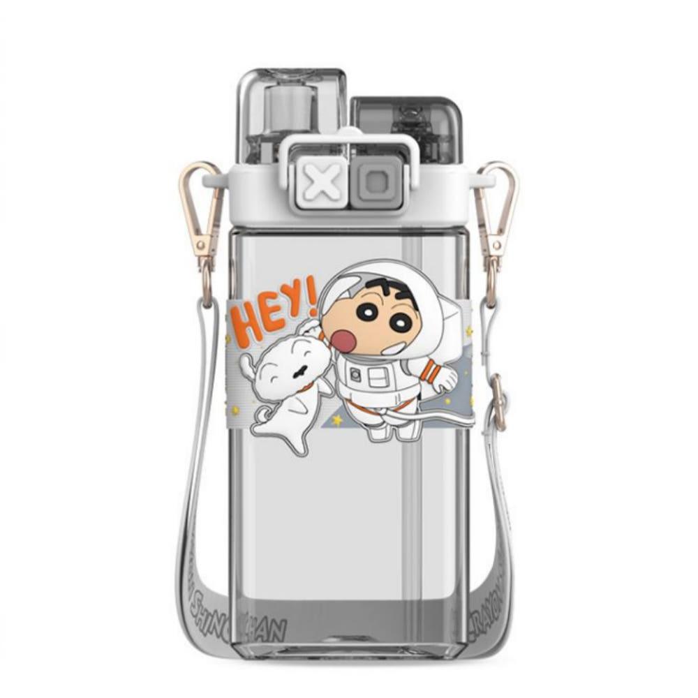 짱구 원터치 트라이탄 물통 캐릭터 빨대 어깨끈 초등 야외 나들이 (화이트)