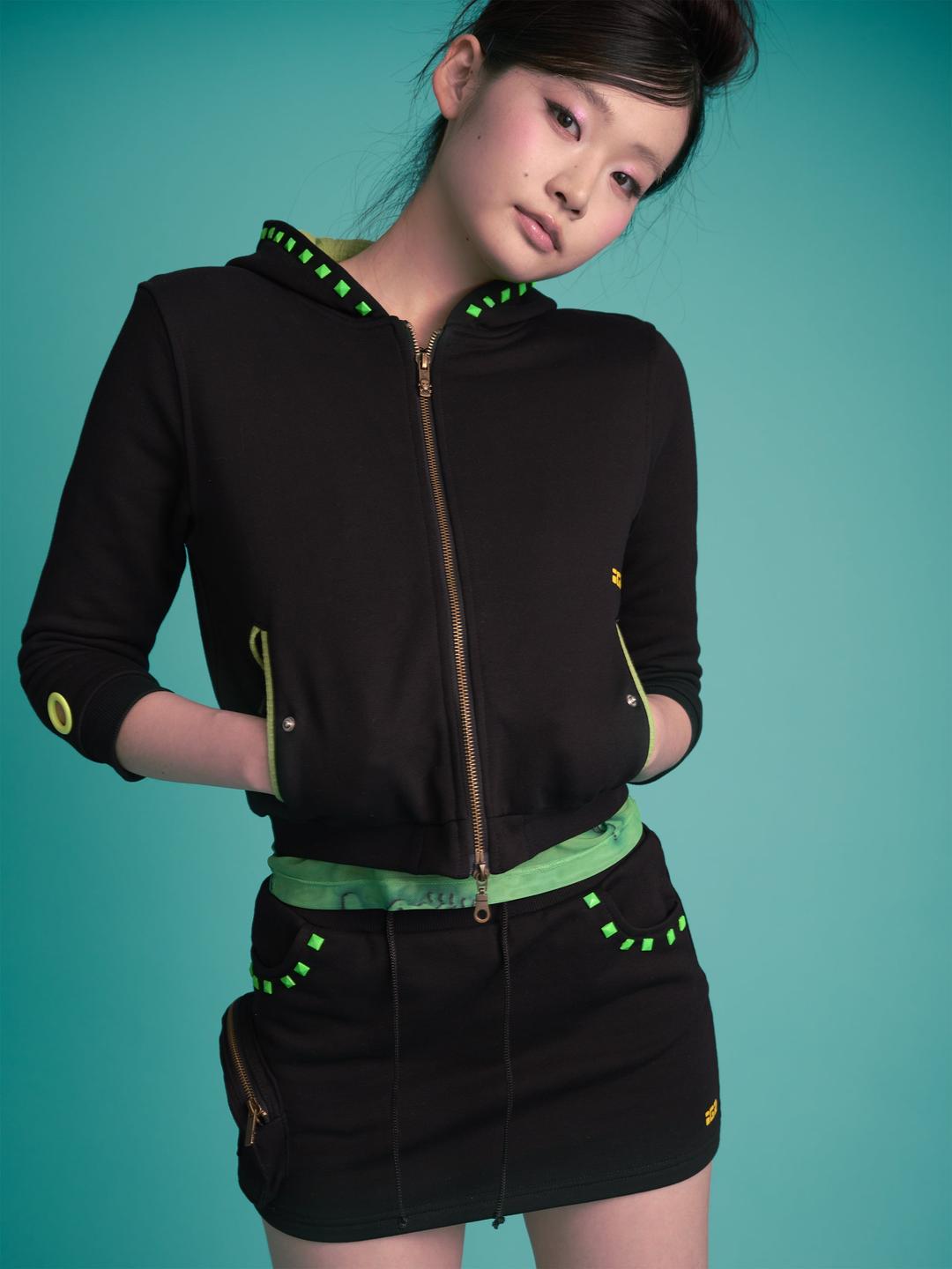 Monster Stud 3/4 Zip Hoodie(Black)