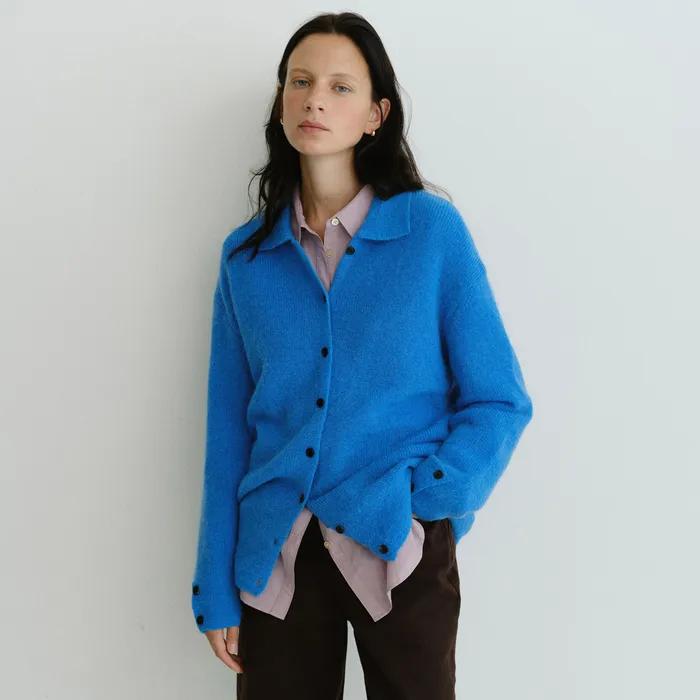 Mohair button collar cardigan_3colors