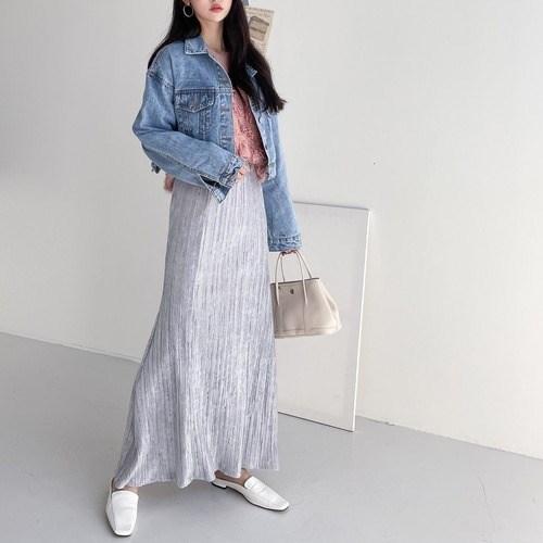 벨로아 플리츠 머메이드 롱 스커트