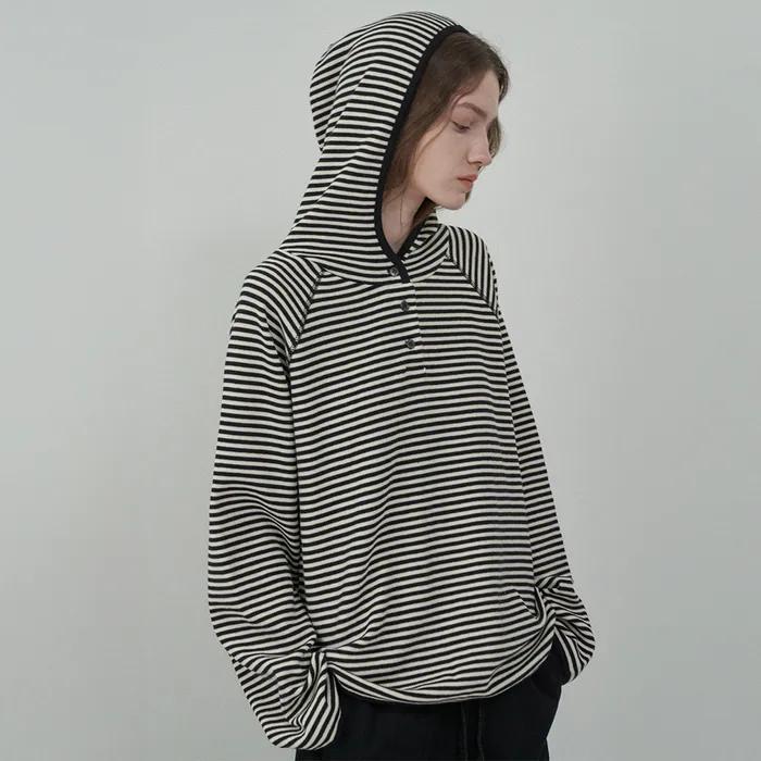 [3차]버튼 후디 스웻셔츠 -Black