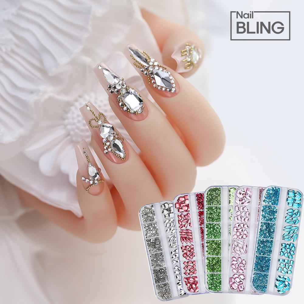 젤네일파츠 크리스탈 풀스톤 12칸 블링블링 큐빅스톤 세트
