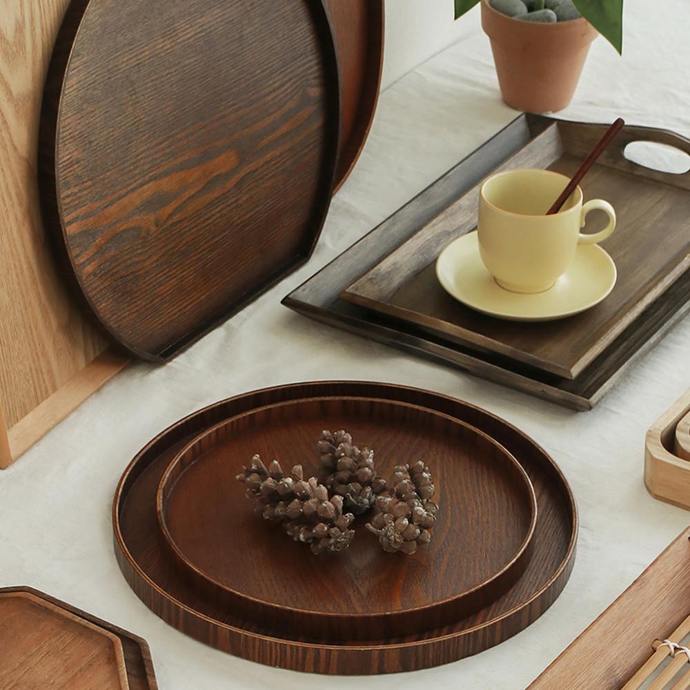 카페 옻칠 반달 우드 트레이 개인 혼밥 베이커리 업소용 원목 나무 쟁반 7종