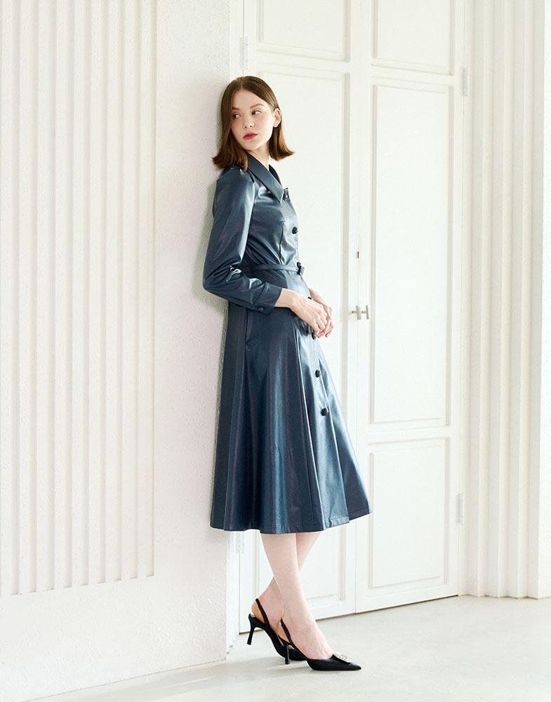 페이크 레더 플레어 원피스 MYCAWO8330-NA