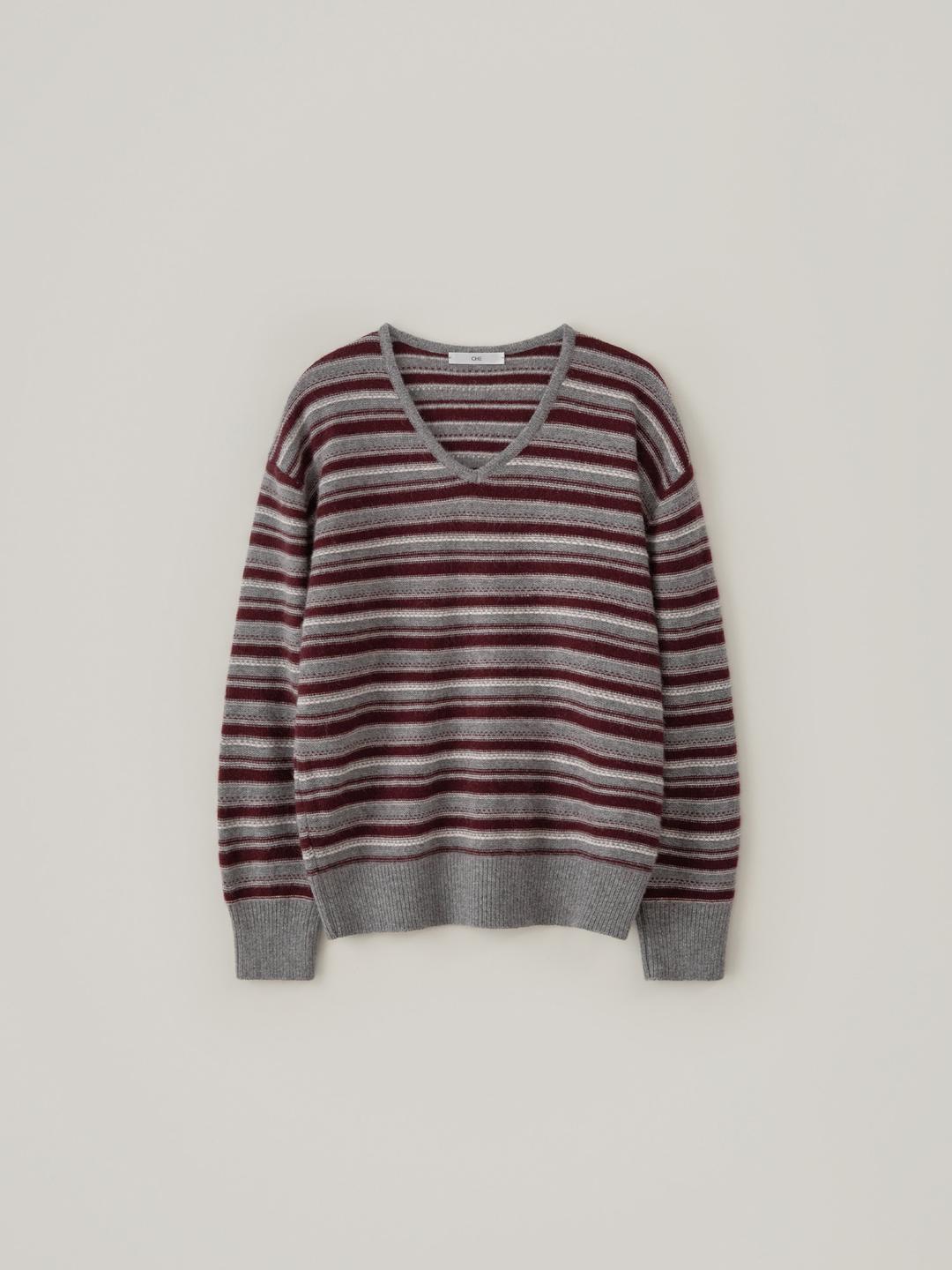 Oscar Stripe V-Neck Knit - Wine
