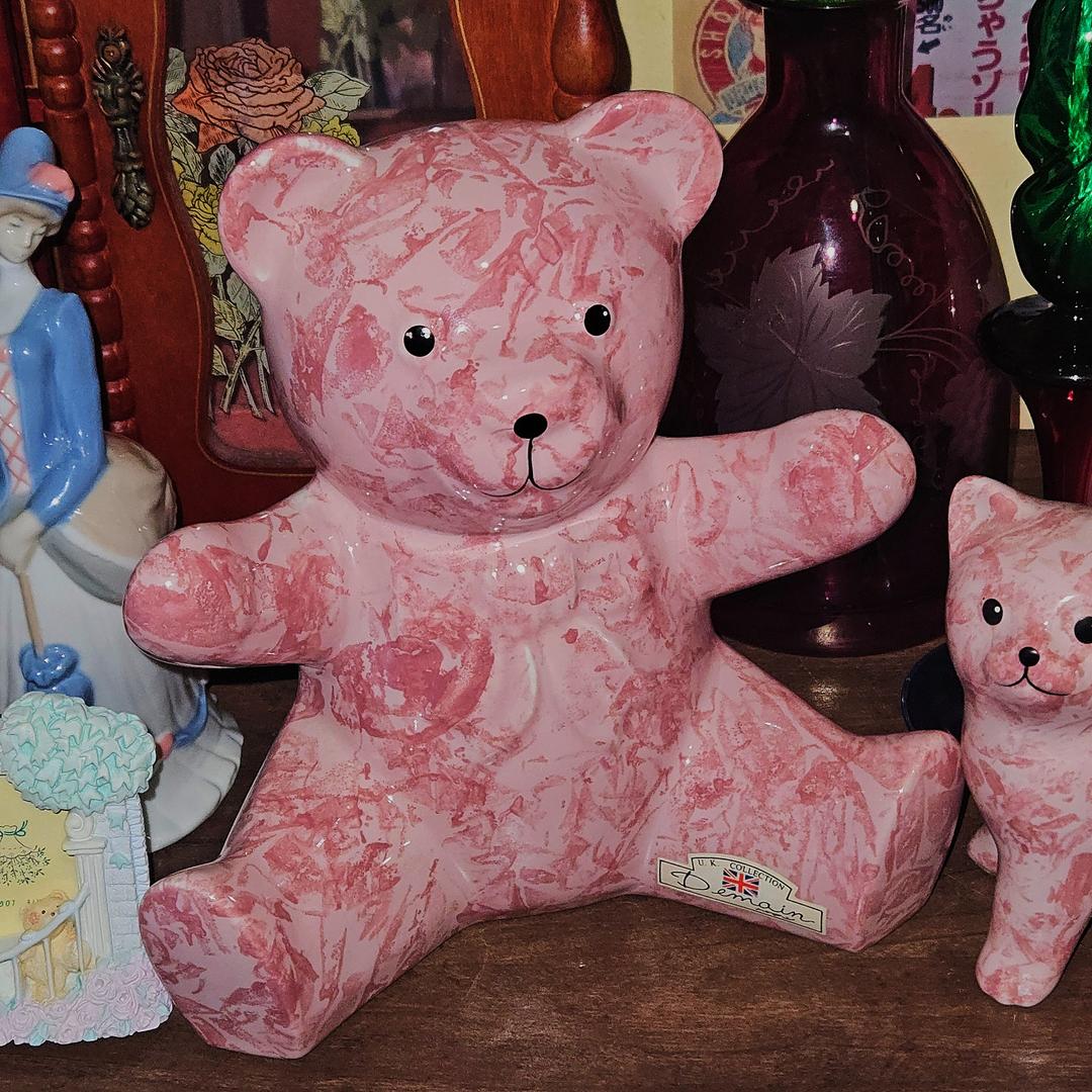80s 영국 파크로즈 핑크 플로랄 테디베어 피겨린