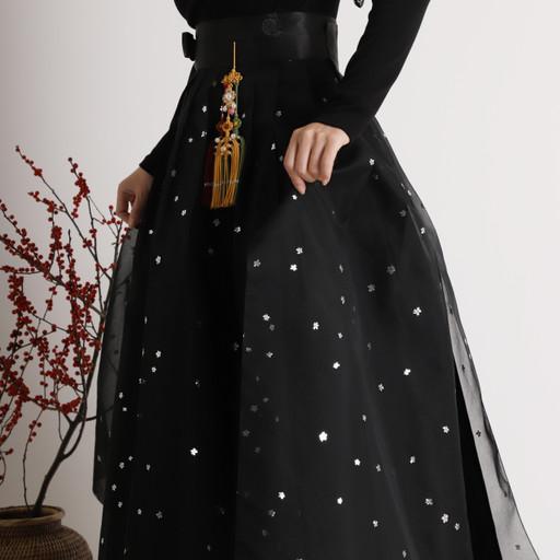 아리아 은박블랙 갈래치마