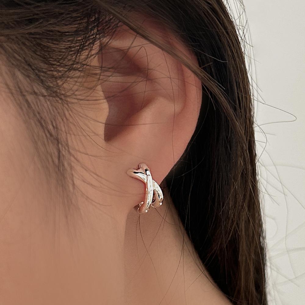 제인트 실버925 크로스라인 원터치 링 귀걸이