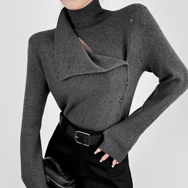 [수입] 플루마 하이넥 언발 랩 니트