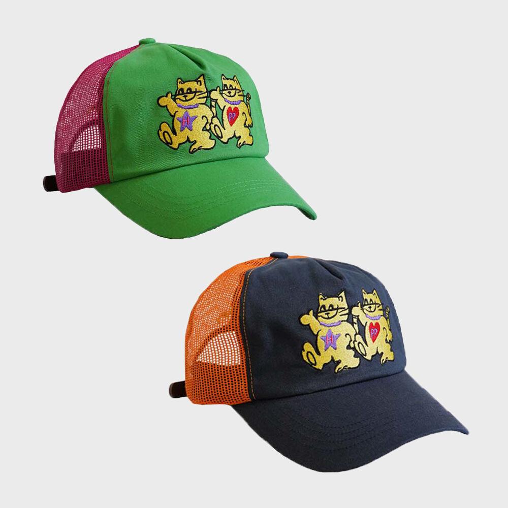 <HATPPY>pp cat mesh cap 소가죽 스트랩 고양이 자수 메쉬 트러커 캡 모자