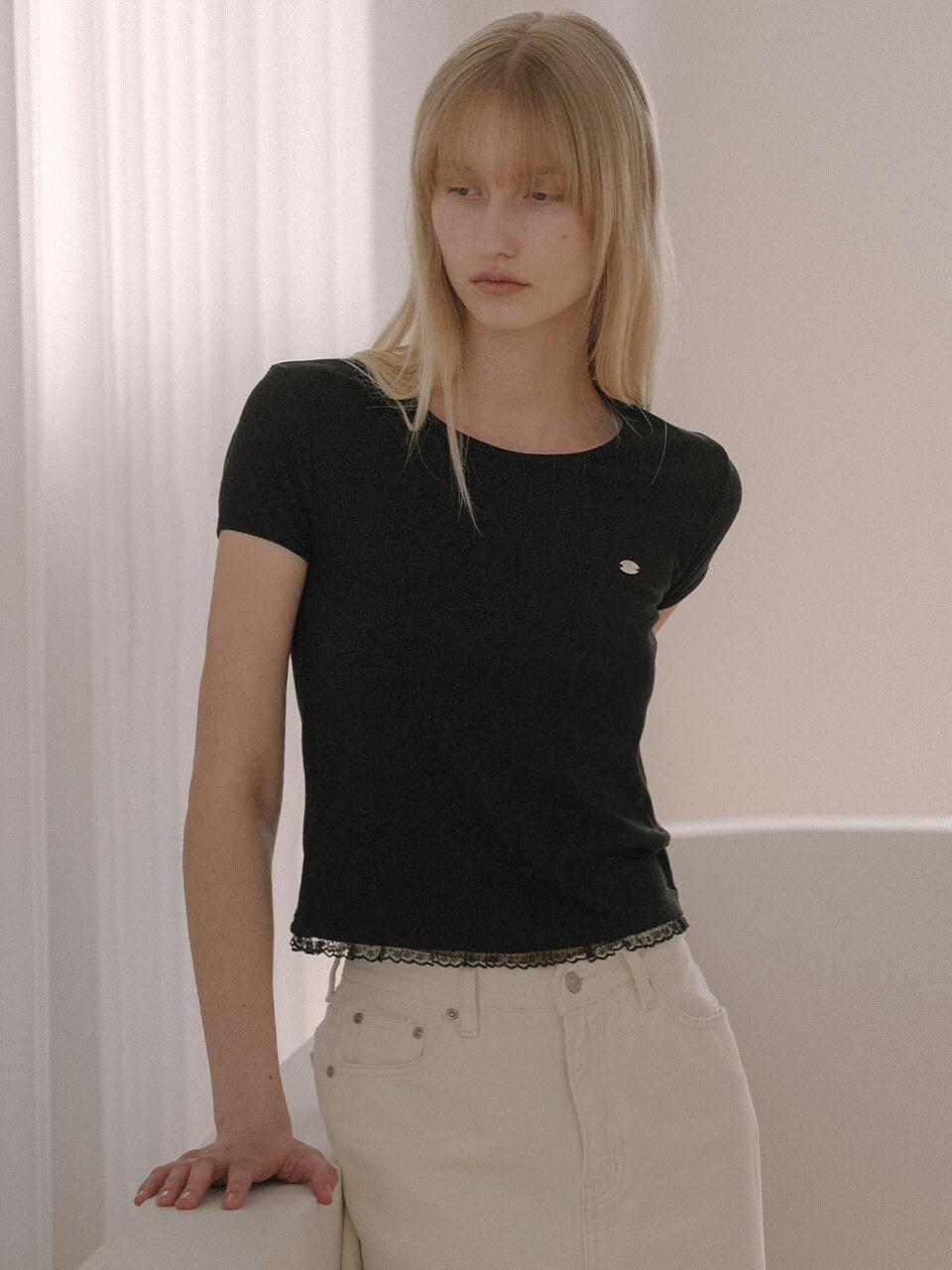 Scoop neck lace T-shirt KNSS04TS07_Black