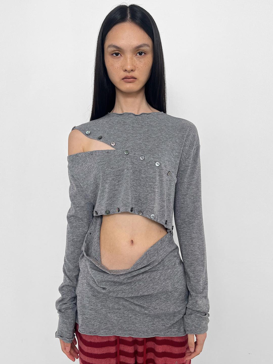 폴리수엠 BUTTONED SHIFT TOP-GREY