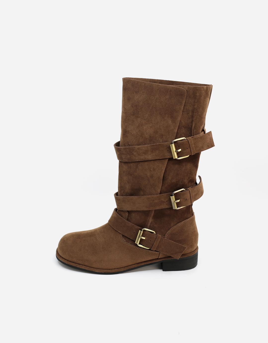 BROWN TWOWAY BELT SUEDE LONG BOOTS