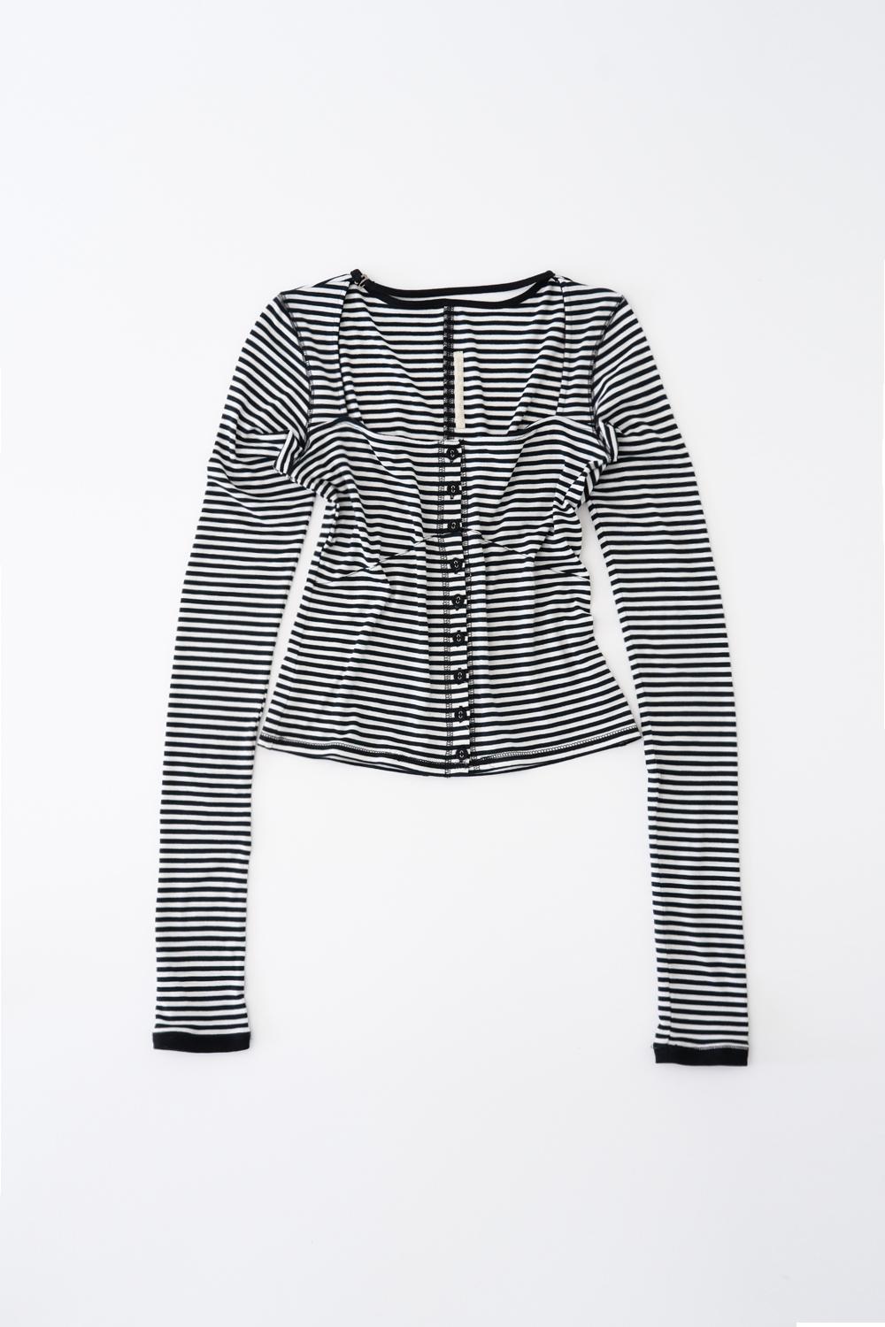 {3/20 출고} Strap striped cardigan (Black and white)